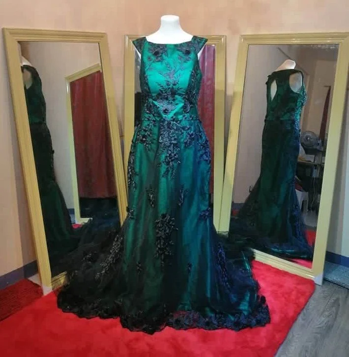 Green silk 2025 wedding dress